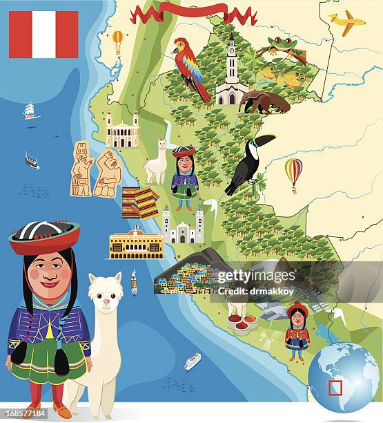 cartoon map of peru - alpaca stock illustrations