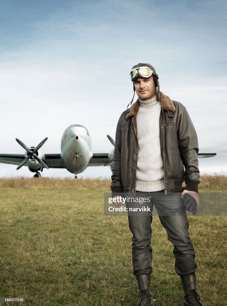 Retro pilot and his airplane