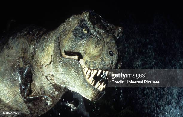T-rex in a scene from the film 'Jurassic Park', 1993.