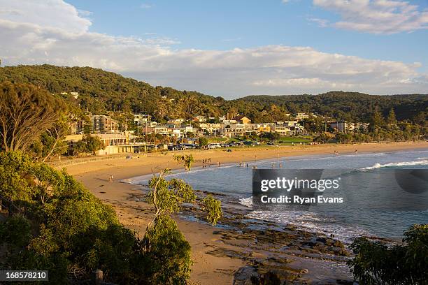 lorne surf club and township at sunrise - lorne stock pictures, royalty-free photos & images