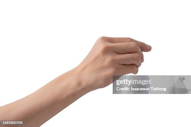 woman hands isolated showing two hands holding spoon or fork on white background, gesture of eating dinning. - bras homme fond blanc photos et images de collection