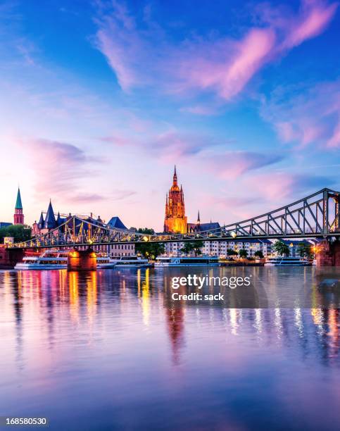 summer sunset over the cathedral (dom) of frankfurt am main - frankfurt am main stock pictures, royalty-free photos & images