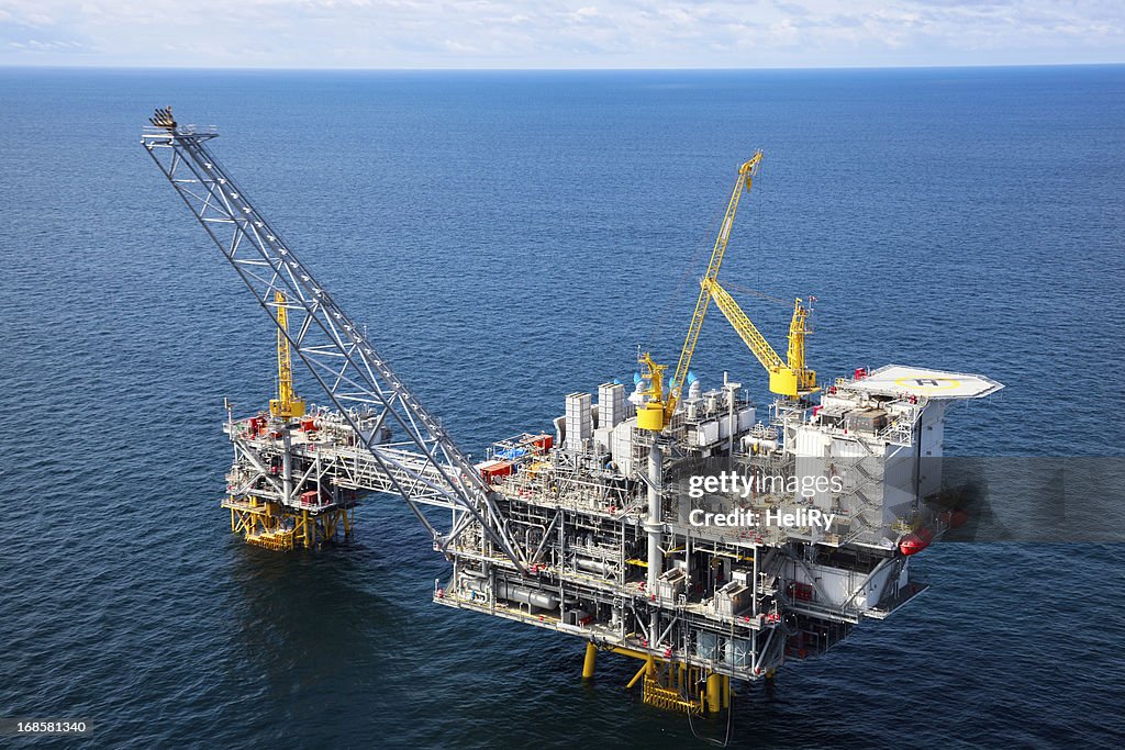Offshore oil rig in a large body of water
