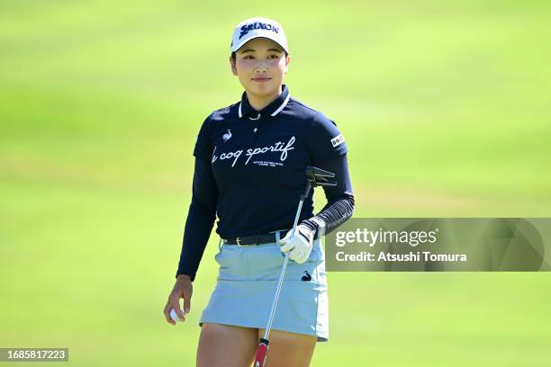 Sakura Koiwai of Japan reacts after holing out on the 18th green during the final round of 54th SUMITOMO LIFE Vitality Ladies Tokai Classic at Shin...