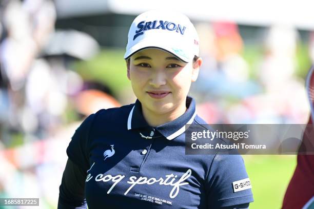 Sakura Koiwai of Japan reacts after holing out on the 18th green during the final round of 54th SUMITOMO LIFE Vitality Ladies Tokai Classic at Shin...