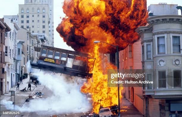 An explosion in a scene from the film 'The Rock', 1996.