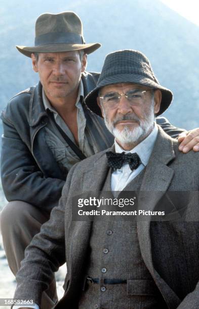 Harrison Ford and Sean Connery on set of the film 'Indiana Jones And The Last Crusade', 1989.