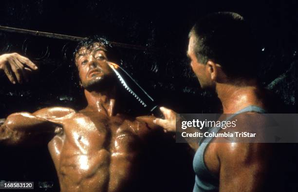 Sylvester Stallone is interrogated in a scene from the film 'Rambo: First Blood Part II', 1985.