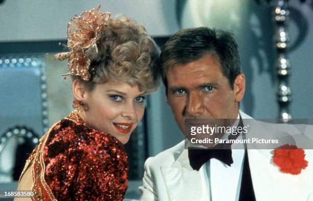 Kate Capshaw and Harrison Ford on set of the film 'Indiana Jones And The Temple Of Doom', 1984.
