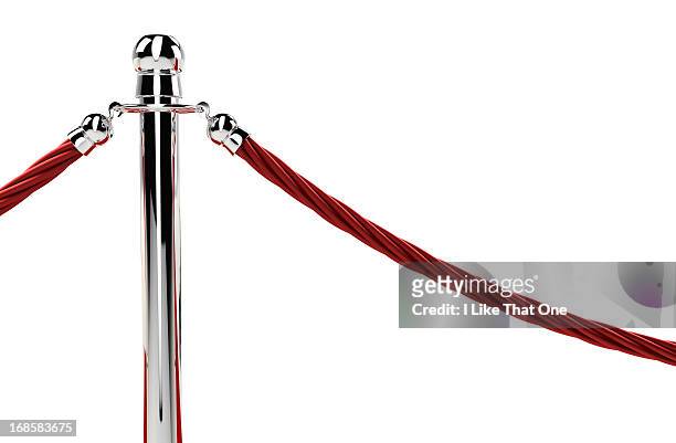 pole and red rope barrier - roped off stockfoto's en -beelden
