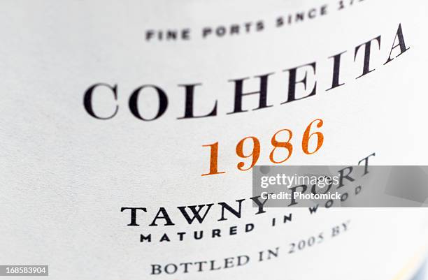 label on a bottle of vintage port - wine label stock pictures, royalty-free photos & images