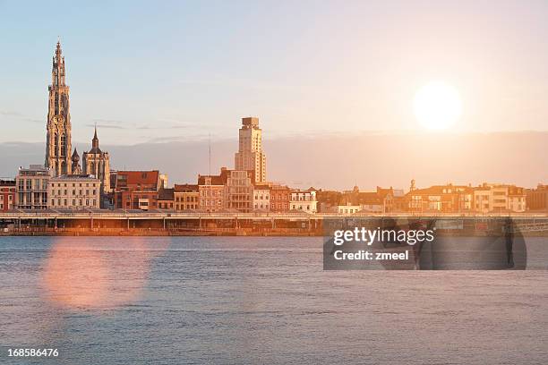 skyline of antwerp - sunset - antwerpen belgien bildbanksfoton och bilder