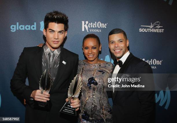 Adam Lambert, Mel B aka Melanie Brown and Wilson Cruz pose for a photo during the 24th Annual GLAAD Media Awards at the Hilton San Francisco - Union...