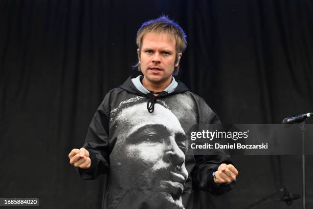 Rou Reynolds of Enter Shikari performs during Riot Fest 2023 at Douglass Park on September 16, 2023 in Chicago, Illinois.