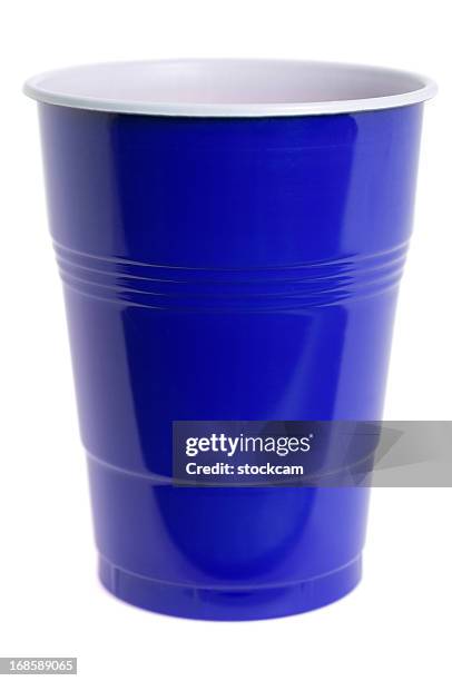 isolated blue plastic cup on white - plastic cup stock pictures, royalty-free photos & images