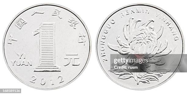 白色の背景に 1 人民元 - chinese currency ストックフォトと画像