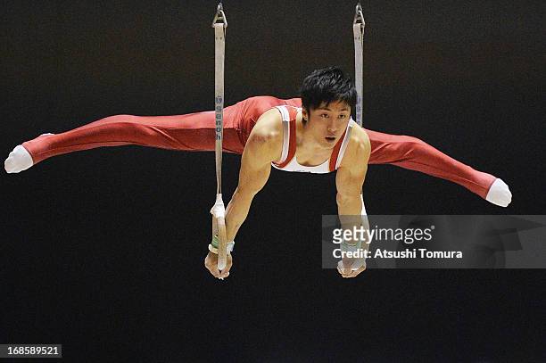 Koji Uematsu of Japan competes on the rings during day two of the 67th All Japan Artistic Gymnastics Individual All Around Championship at Yoyogi...