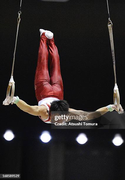 Kenya Kobayashi of Japan competes on the rings during day two of the 67th All Japan Artistic Gymnastics Individual All Around Championship at Yoyogi...