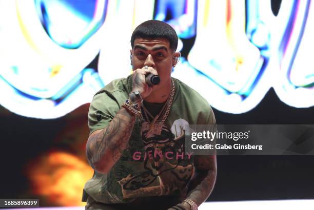 Lunay performs during the Rumbazo Mexican Independence Day block party at the Downtown Las Vegas Events Center on September 16, 2023 in Las Vegas,...