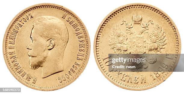 gold russian coin on white background - gold number 2 stock pictures, royalty-free photos & images