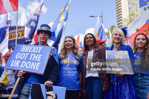 Anti-Brexit activist Steve Bray and anti-Brexit campaigner Gina Miller stand with protesters in Park Lane. Thousands of anti-Brexit protesters took...