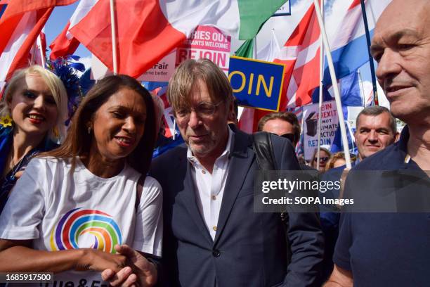 Guy Verhofstadt , former Prime Minister of Belgium and European Parliament Brexit Coordinator, and anti-Brexit campaigner Gina Miller take part in...