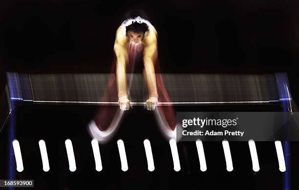 Yusuke Tanaka of Japan performs his high bar routine during day two of the 67th All Japan Artistic Gymnastics Individual All Around Championship at...