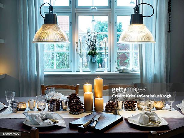 dinner table - winter candlelight stock pictures, royalty-free photos & images