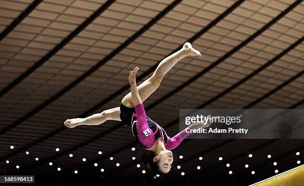 Natsumi Sasada of Japan performs her beam routine during day two of the 67th All Japan Artistic Gymnastics Individual All Around Championship at...