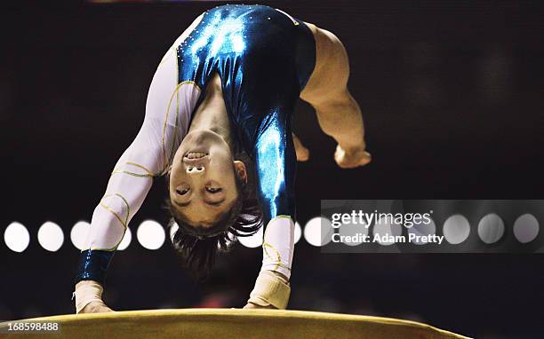 Yuki Uchiyama of Japan performs her vault during day two of the 67th All Japan Artistic Gymnastics Individual All Around Championship at Yoyogi...