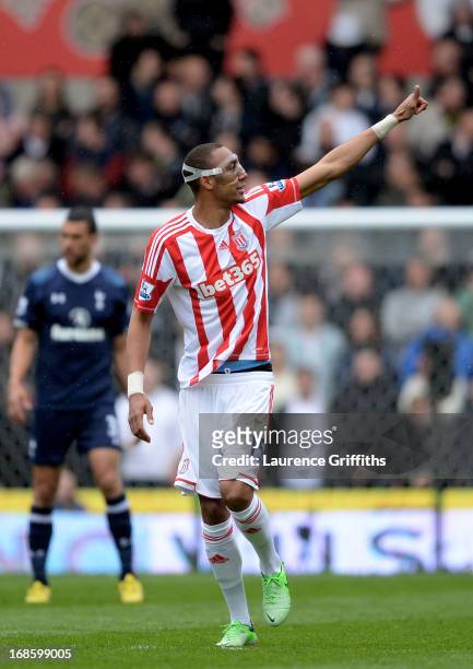 Steven Nzonzi of Stoke celebrates after scoring the opening during the Barclays Premier League match between Stoke City and Tottenham Hotspur at...