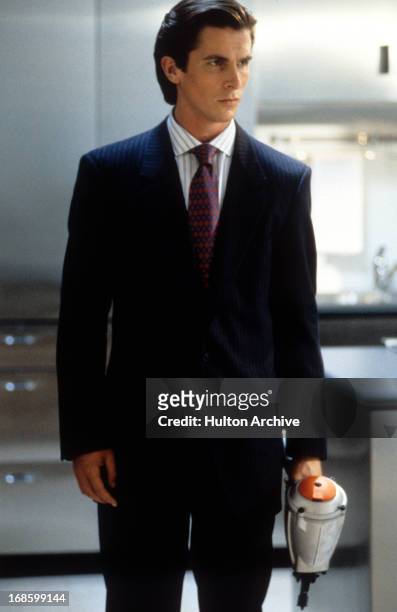 Christian Bale in a scene from the film 'American Psycho', 2000.