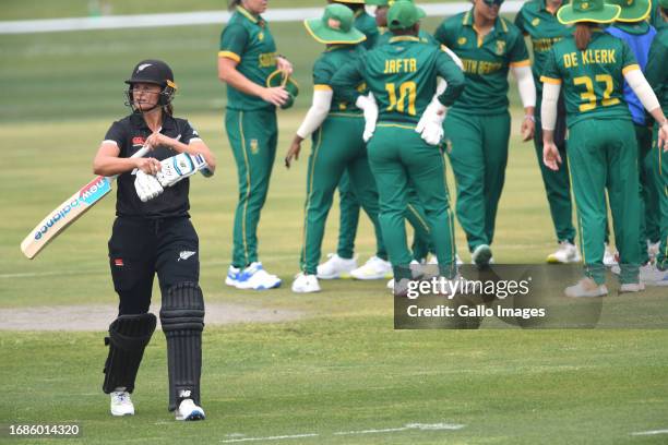 Suzie Bates of NZ out for 1 run during the ICC Women's Championship, 1st ODI match between South Africa and New Zealand at JB Marks Oval on September...