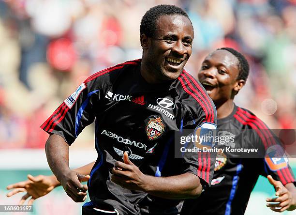 Seydou Doumbia of PFC CSKA Moscow celebrates after scoring a goal during the Russian Premier League match between FC Lokomotiv Moscow and PFC CSKA...