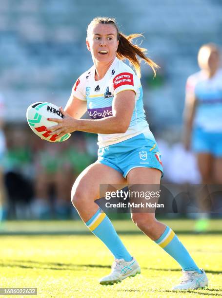 Georgia Hale of the Titans in action during the round nine NRLW match between Canberra Raiders and Gold Coast Titans at GIO Stadium, on September 17...