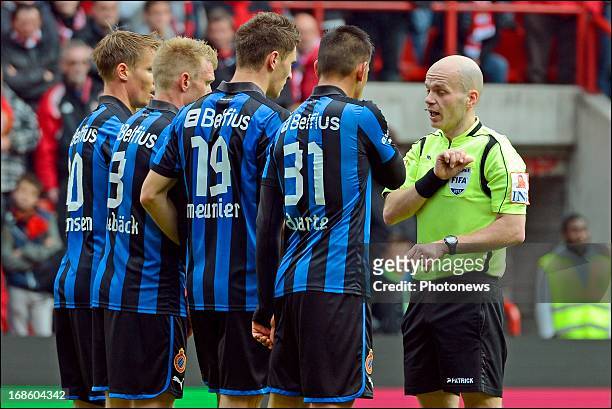 Referee Sebastien Delferiere pictured during the Jupiler League Play-offs 1 match between Standard Liege and Club Brugge , on May 12 , 2013 in...