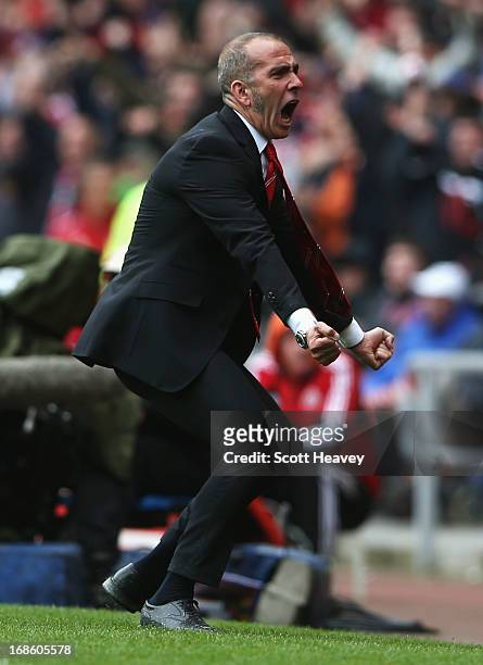 Paolo Di Canio manager of Sunderland celebrates after Phillip Bardsley scored a goal during the Barclays Premier League match between Sunderland and...
