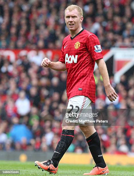 Paul Scholes of Manchester United in action during the Barclays Premier League match between Manchester United and Swansea City at Old Trafford on...