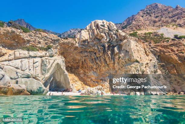 seychelles beach on ikaria island, greece - insel ikaria stock-fotos und bilder