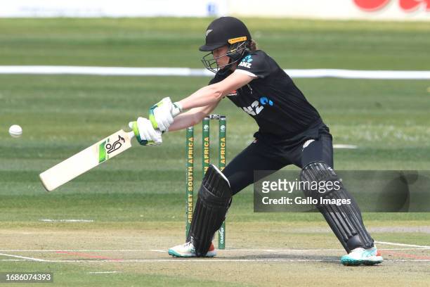 Maddy Green of NZ during the ICC Women's Championship, 1st ODI match between South Africa and New Zealand at JB Marks Oval on September 24, 2023 in...