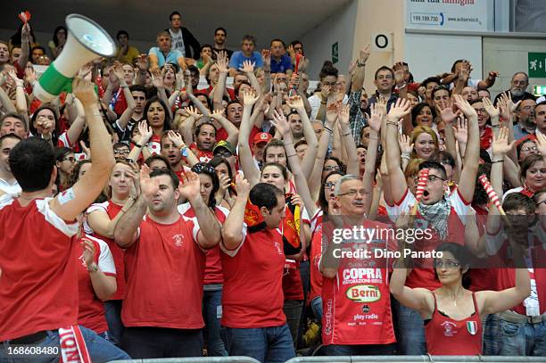 Copra Elior Piacenza fans show their support during game 5 of Playoffs Finals between Itas Diatec Trentino and Copra Elior Piacenza at PalaTrento on...