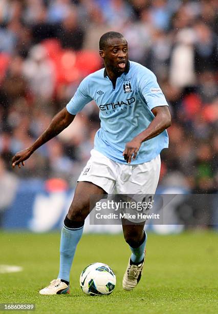 Yaya Toure of Manchester City controls the ball during the FA Cup with Budweiser Final between Manchester City and Wigan Athletic at Wembley Stadium...