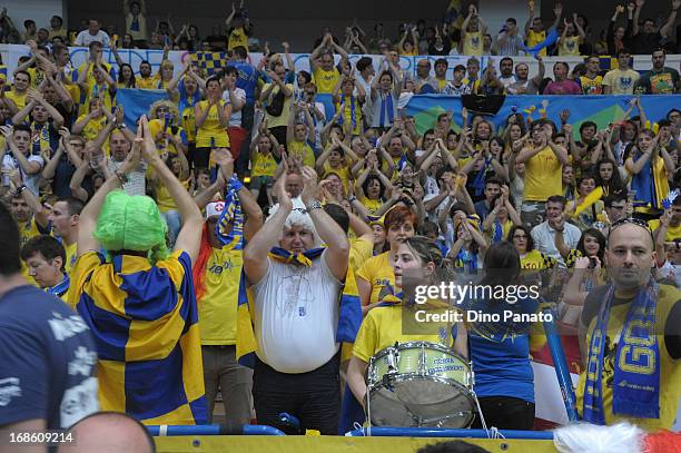 Itas Diatec Trentino fans show their support during game 5 of Playoffs Finals between Itas Diatec Trentino and Copra Elior Piacenza at PalaTrento on...