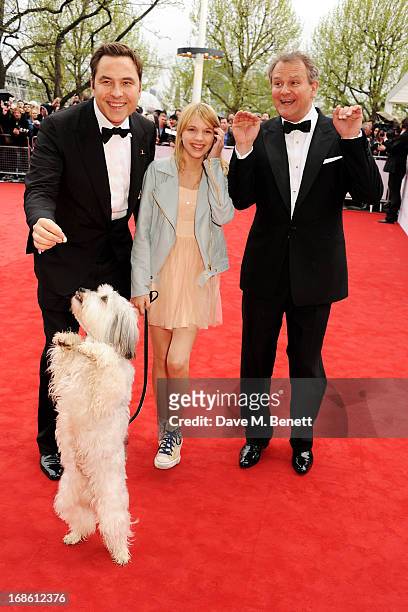 David Walliams, Tayla Butler and Hugh Bonneville with dog Pudsey attend the Arqiva British Academy Television Awards 2013 at the Royal Festival Hall...
