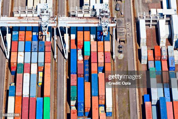 aerial view of a large container terminal - rotterdam harbour stock pictures, royalty-free photos & images