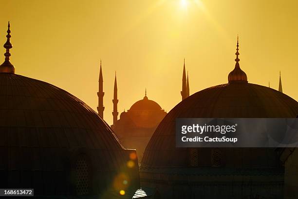 blue mosque silhouette - moské bildbanksfoton och bilder