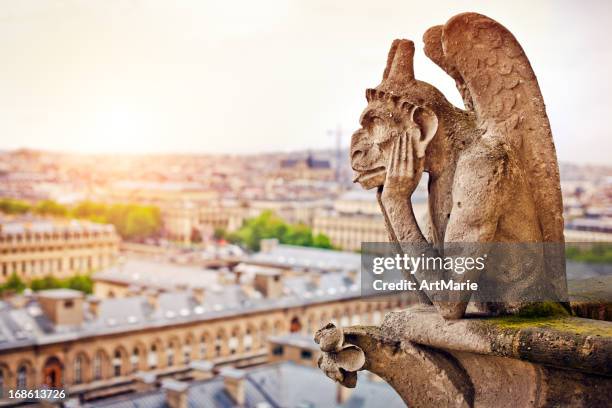 gargoyle on notre dame cathedral, france - v notre dame stock pictures, royalty-free photos & images