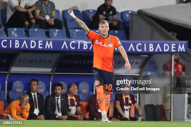 Eden Karzev of Istanbul Basaksehir gestures during the Turkish Super League match between Basaksehir and Galatasaray at Basaksehir Fatih Terim...