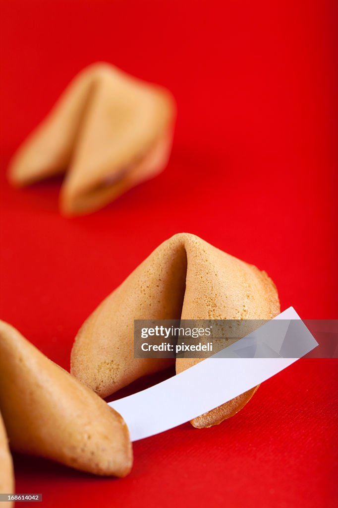 Fortune cookies on red paper
