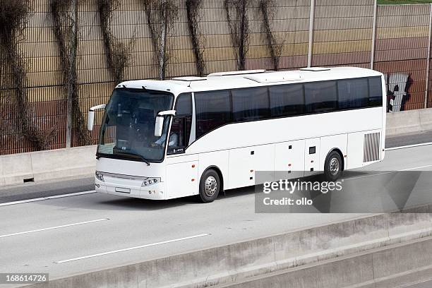 tour bus on german autobahn - dubbeldekker bus stockfoto's en -beelden